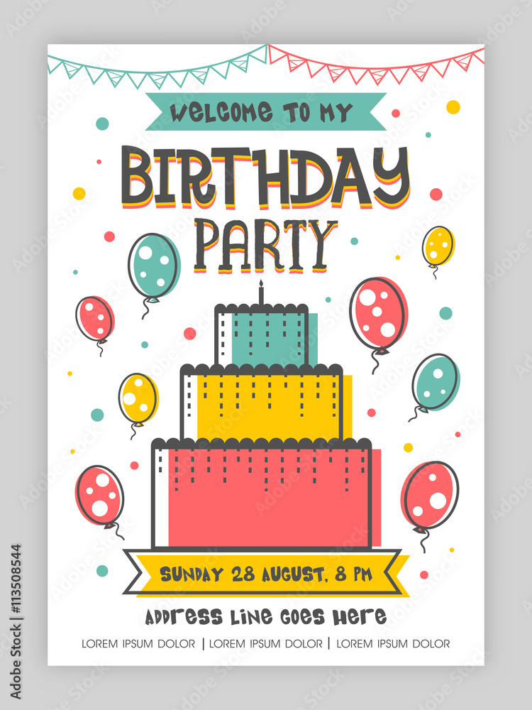 Sticker birthday party invitation card design.