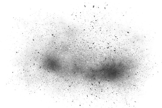 Black abstract powder explosion on a white background