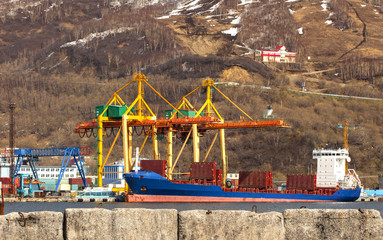 ship containers at the seaport of Avacha Bay
