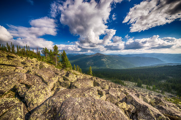 Beautiful landscape with mountains and autumn trees
