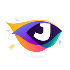 Letter J logo in peacock feather icon.
