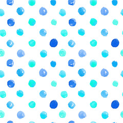 Pattern of watercolor blue blobs, isolated on white background