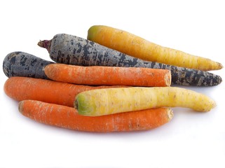 orange,purple and yellow carrots