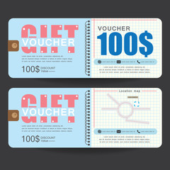 Voucher, Gift certificate, Coupon template gifts, presents. Background for invitation, money design, currency, note, check (cheque), ticket, reward. Vector