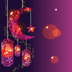 Muslim Festival Eid Al Fitr Eid Mubarak And Ramadan Concept With Decorated Moon And Muslim Festival Eid Al Fitr Eid Mubarak And Ramadan Concept With Decorated Moon And