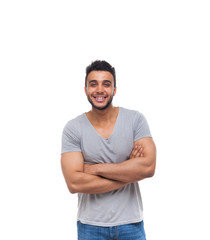 Fototapeta premium Casual Man Happy Smile Young Handsome Guy Folded Hands