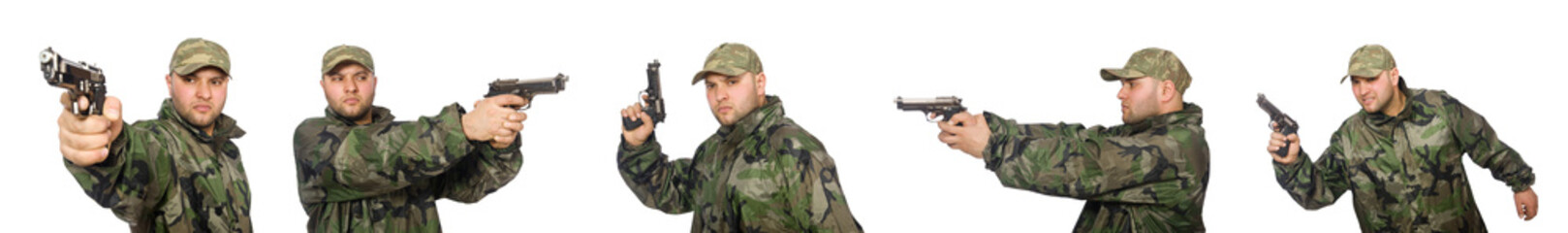 Soldier with gun isolated on the white