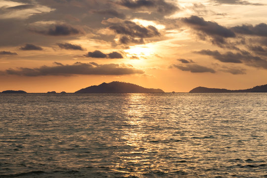 Seascape, Sunset view on tropical ocean in Thailand at summer time