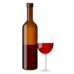 Red wine vector bottle and glass on white background