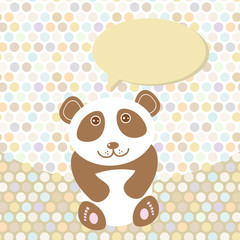 Polka dot background, pattern. Funny cute panda on dot background. Vector