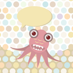 Polka dot background, pattern. Funny cute octopus monster on dot background. Vector