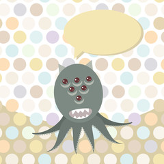 Polka dot background, pattern. Funny cute octopus monster on dot background. Vector