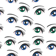Eyes on white background seamless pattern. Vector