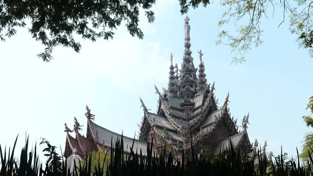 Sanctuary of truth temple dolly shot in plants window
