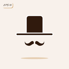 Vector illustration showing gentleman with a mustache and hat. Sign and symbol