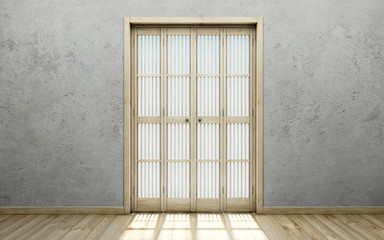 Obraz premium Blank wall with tall window. 3D rendering