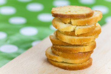 Bread toast on the wooden board