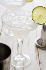 Margarita cocktail on a white wooden table

