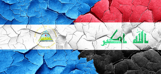 nicaragua flag with Iraq flag on a grunge cracked wall