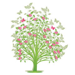 arbre de roses rosees