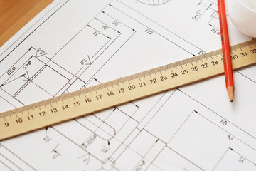 electrical engineering drawings, pencil and ruler