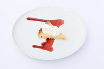 French lemon pie with rapsberry sauce