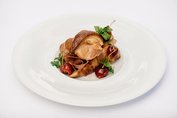Home made ham with croissant and vinegar cherries