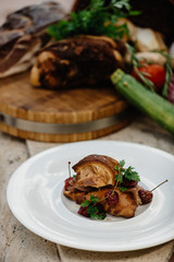 Home made ham with croissant and vinegar cherries