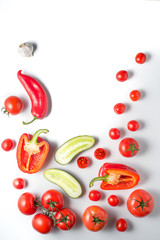 Ingredients for gazpacho soup on a white background