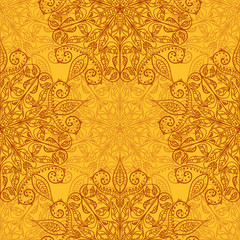 Ethnic decorative handmade orange seamless pattern. Islam, Arabic, Indian, Ottoman motifs. Classic mandala. Vector