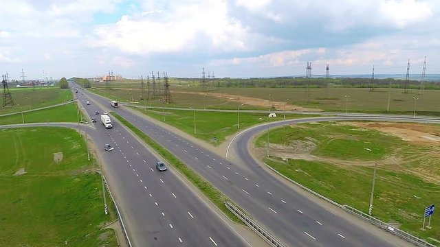 Aerial View of Driving Car on a road. HD.
