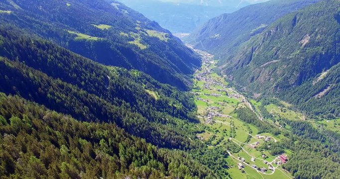Aerial 4k - Val Poschiavo (CH) - Brusio - Vista aerea dalla chiesetta di San Romerio