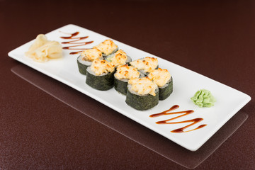 sushi rolls on white plate