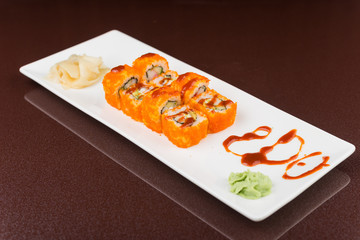 sushi rolls on white plate