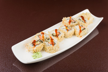 sushi rolls on white plate