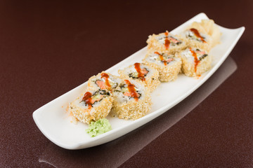 sushi rolls on white plate