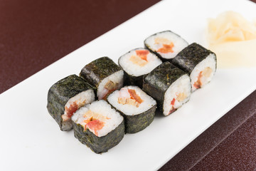 sushi rolls on white plate