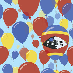 Swaziland National Day Flat Seamless Pattern. Flying Celebration Balloons in Colors of Swazi Flag. Happy Independence Day Background with Flags and Balloons.