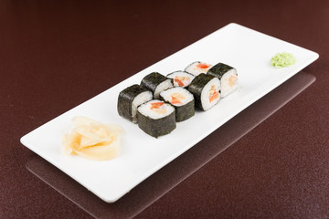 sushi rolls on white plate