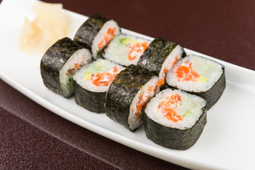 sushi rolls on white plate