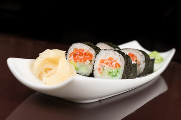 sushi rolls on white plate