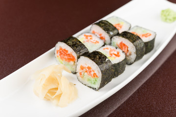 sushi rolls on white plate