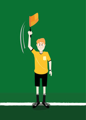 vector illustration cartoon of soccer assistant referee linesman flag off side signals in action