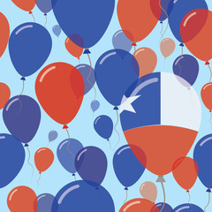 Chile National Day Flat Seamless Pattern. Flying Celebration Balloons in Colors of Chilean Flag. Happy Independence Day Background with Flags and Balloons.