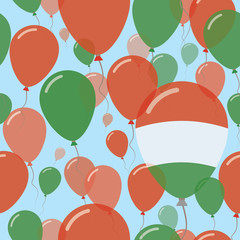 Hungary National Day Flat Seamless Pattern. Flying Celebration Balloons in Colors of Hungarian Flag. Happy Independence Day Background with Flags and Balloons.