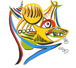 Shark with prey. Style of Abstract art, Suprematism, Constructivism. Design element suitable for prints, posters and covers. © Elzeva