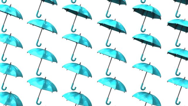Pale Blue Umbrellas On White Background.
Loop able 3DCG render Animation.