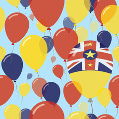Niue National Day Flat Seamless Pattern. Flying Celebration Balloons in Colors of Niuean Flag. Happy Independence Day Background with Flags and Balloons.