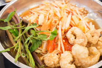 Set of papaya spicy salad meal