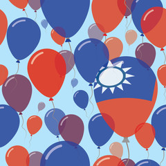 Taiwan, Republic Of China National Day Flat Seamless Pattern. Flying Celebration Balloons in Colors of Taiwanese Flag. Happy Independence Day Background with Flags and Balloons.